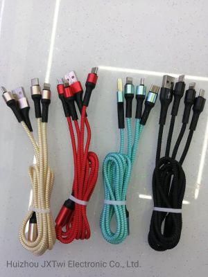 Nylon Weave 3 in 1 Multi Interfaces 2A Output USB Charging Cord Cable with Multiple Color