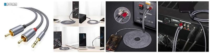 3.5mm to RCA Audio Cable, Nylon-Braided 3.5mm to 2RCA Audio Auxiliary Stereo Y Splitter Cable, 3.5mm to 2 RCA Male