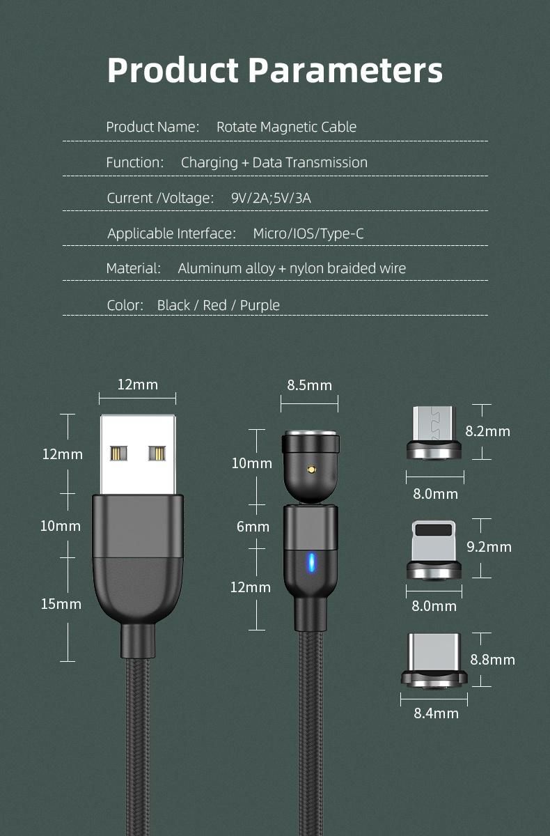3-in-One Magnetic Data Cable Is Suitable Light Cable 3A Fast Charging Data Lightning Cable for Apple Android Type-C