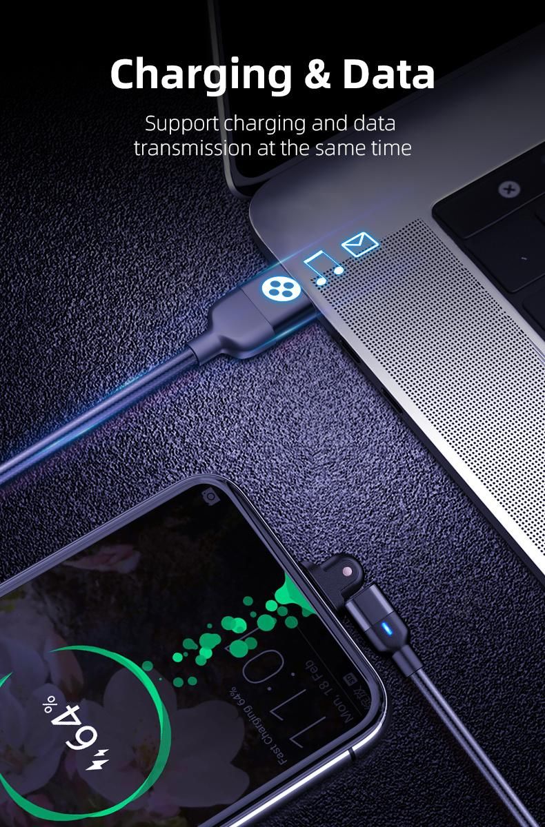 New Style L- Shape 180 Rotation Durable 3FT 6FT Type C USB C Fast Quick USB Charging Cable for Smart Phone