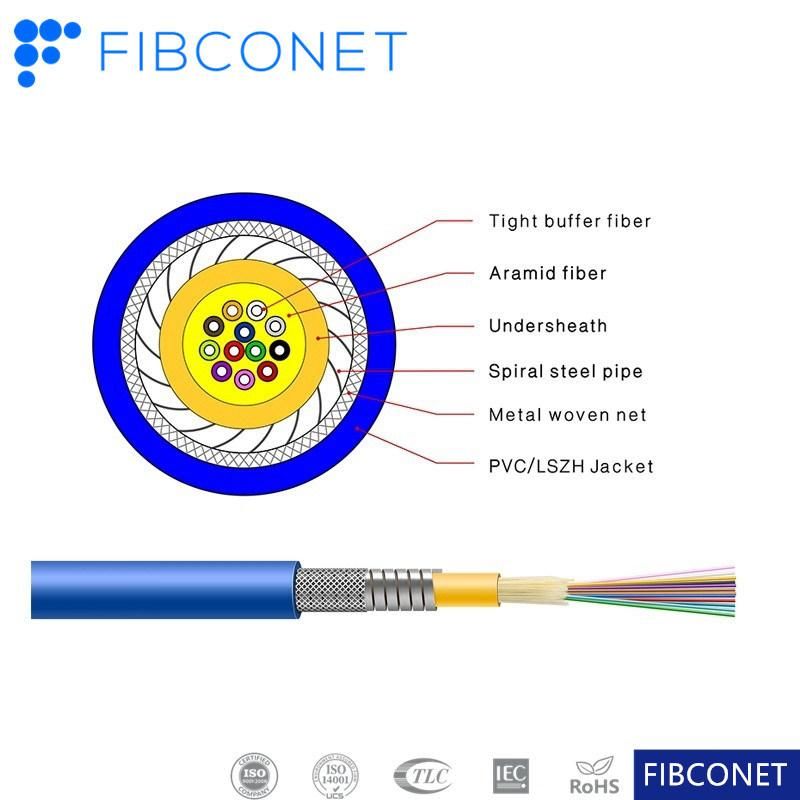 2 Cores Indoor Optical Fiber Armored Cable Fiber Cable