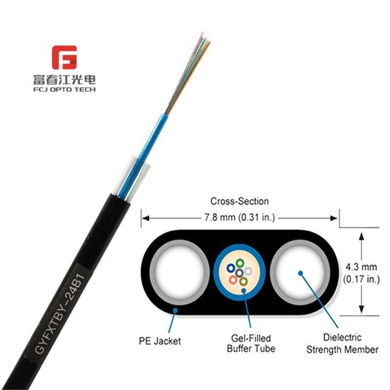 Indoor/ Outdoor Gyfxtby Flat Drop Cable FTTH Dry Core Cable G. 652D or G. 657A1 2f /2core Fiber Optic Cable