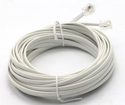 Rj11 Telephone Flat Cable, with 4p4c 2 Plugs Two Sides, White Color