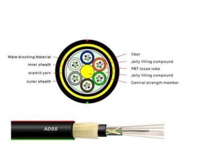 ADSS 12 24 48 96 Cores G652D Single Mode Aerial ADSS Optical Fiber Cable