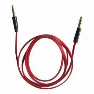 Auxiliary Audio Flat Cable, Male to Male Cable, 3-Conductor Pass-Thru