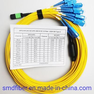 Singlede Mulitmode Om3 Om4 12 24 Fiber MTP MPO to LC Fanout or Break out LSZH Ofnp Ofnr Cable Patch Mo Cord for Sale