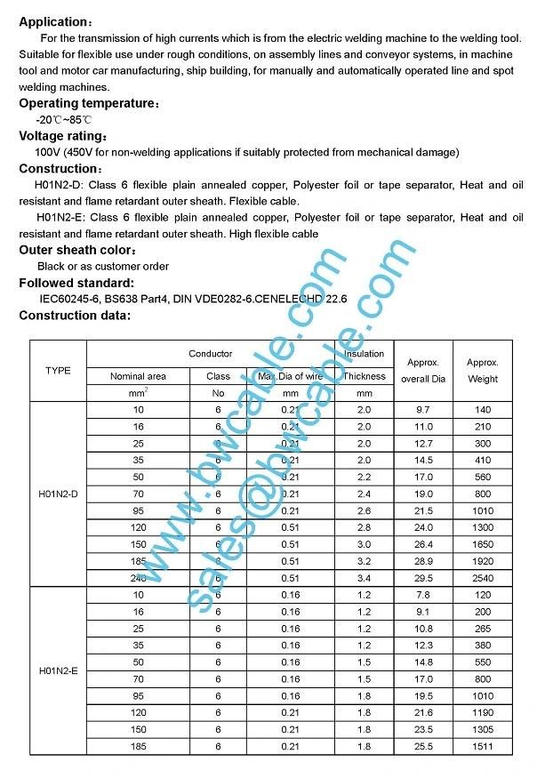 PVC Arc Welding Cable 70mm2 Rubber Insulated Electricalelectric Specifications Copper Ground CCA Super Flexible Machine Cable Orange Power Cable H01n2-E H01n2-D