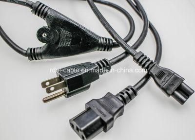UL NEMA 5-15p USA 3 Pins Plug 250V Power Cord with Sjt Cable Spiltter