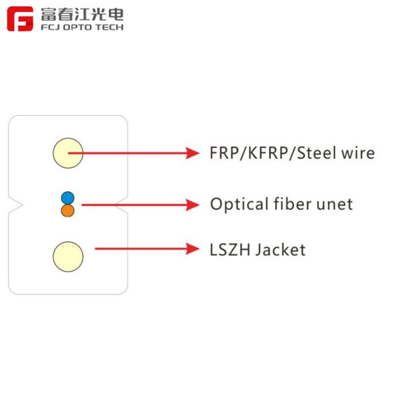 Optical Fiber 2 Fibers Single-Mode FRP Strength Member Messenger Wire LSZH FTTH Drop Cable-GJXFH