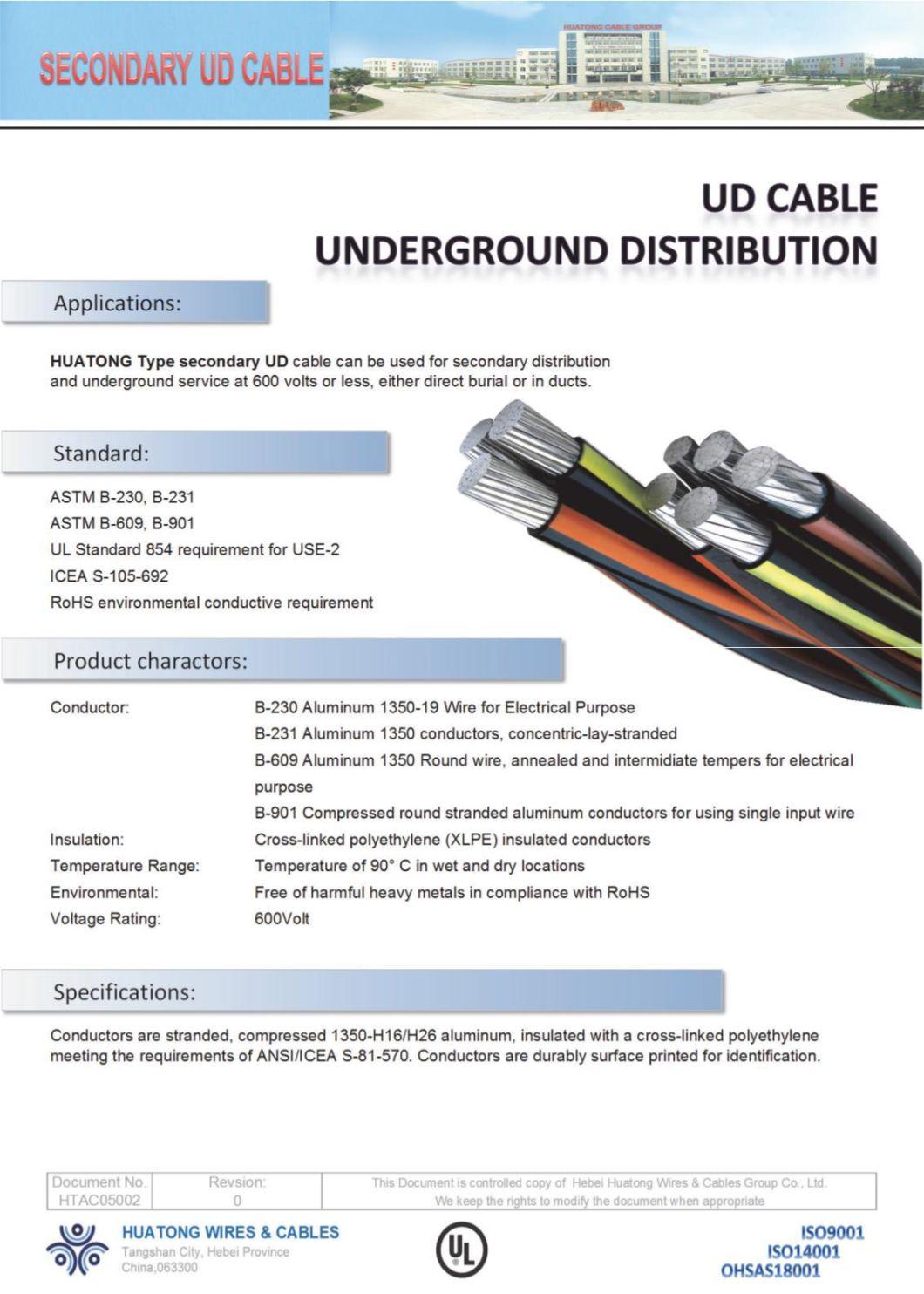 600V XLPE Service-Entrance Aluminium Urd Cable