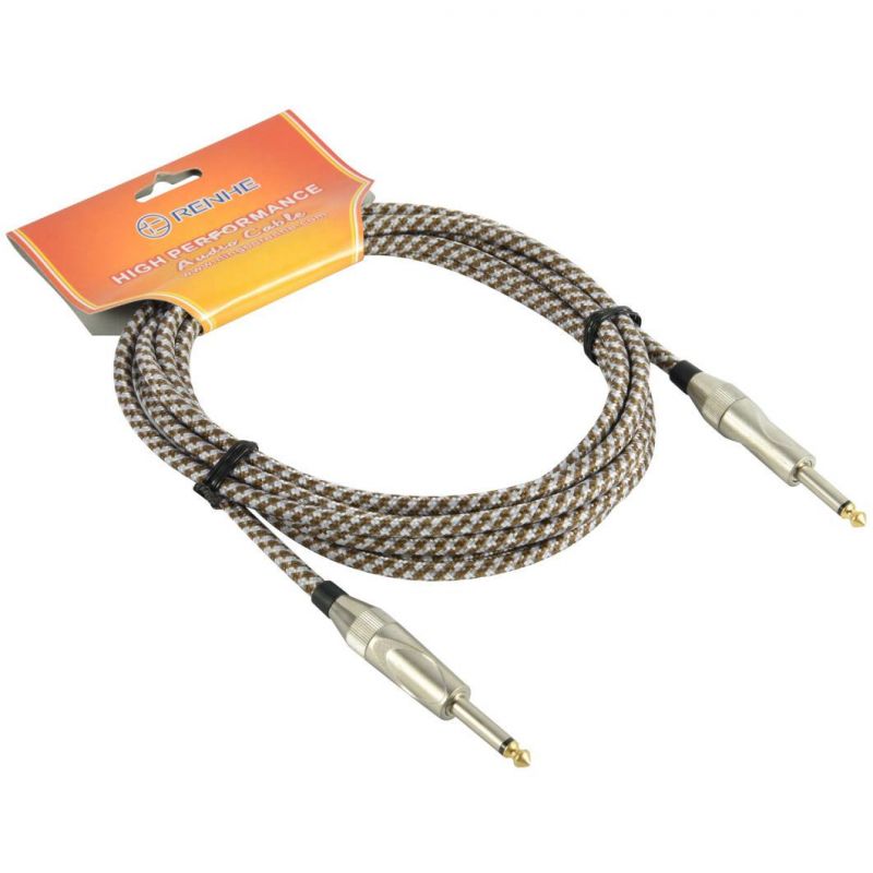 Guitar Cable Nylon 10FT 1/4 Inch 6.35mm Gold Straight Ts to Ts Electric Guitar and Bass Audio Cord Professional Instrument Wire OFC CCA 22/24 AWG Guage Colors