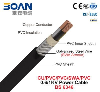 Cu/PVC/Swa/PVC, Steel Wire Armored Power Cable, 0.6/1 Kv, (BS 6346)