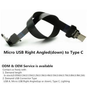 Xaja Ultra Thin USB Cable Type C Mini Right Angle 90 Degree Male to Female Straight Type C Flat USB Ribbon Cable Fpv