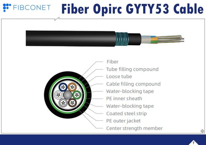 FTTH Outdoor Single-Mode Fiber Cable GYTY53 Cable Stranded Armored Cable
