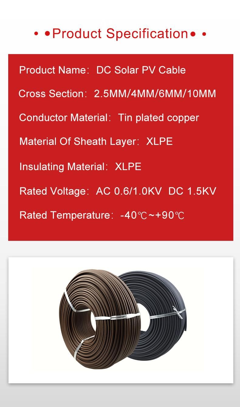 Red 1500V DC Double Core PV1-F Solar Wire Solar Cable