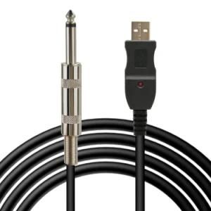 USB Interface Male to 6.35mm 1/4 Mono Male Electric Guitar Studio Audio Connector Cable