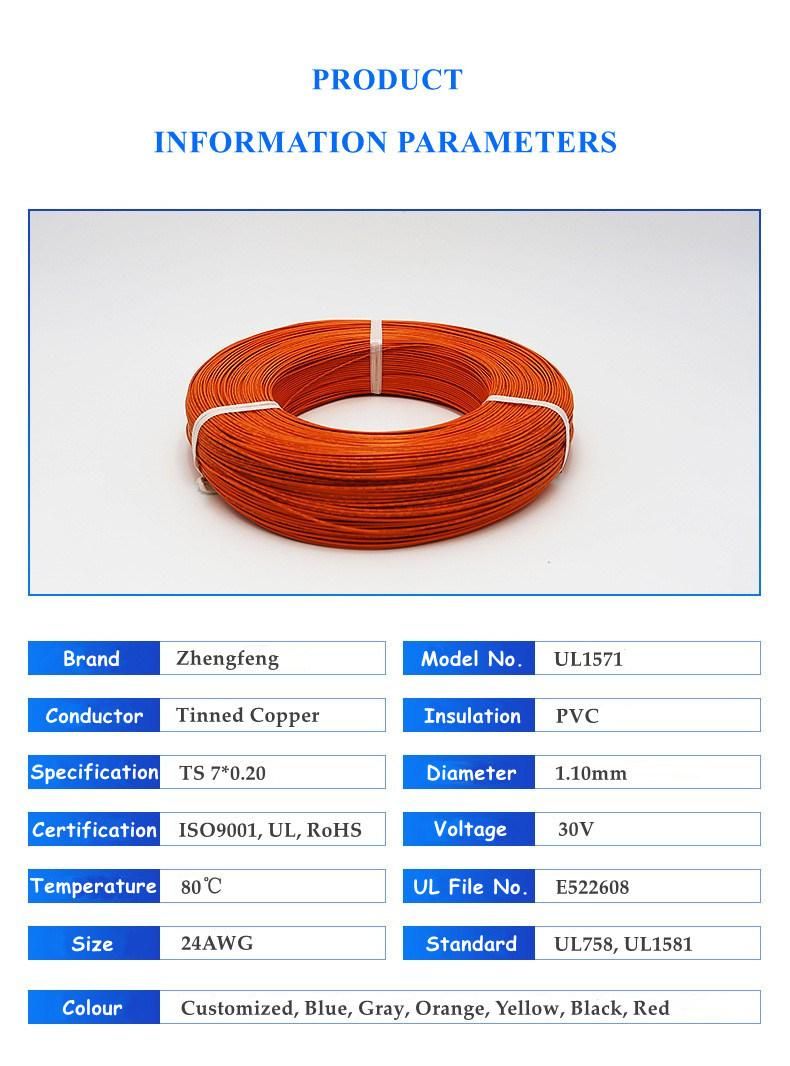 PVC 24AWG 30V Single Core Stranded Copper Insulated Wire UL1571