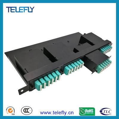 96 Cores 19&quot; 1u Black Rack Mounted MPO MTP Fiber Patch Panel with 4PCS Om3 MTP-LC Cassettes