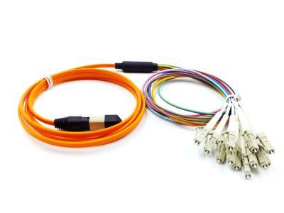 Multimode 12 Fibers MPO-LC Fanout Fiber Optic Patchcord