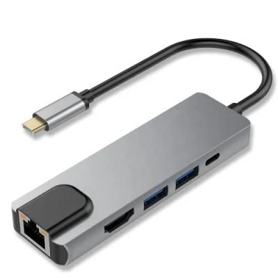 5 in 1 USB 3.1 Type C to HDMI and RJ45 Ethernet and 2 USB3.0 and Pd Charging Adapter Hub for MacBook PRO and Samsung S9 S10 etc
