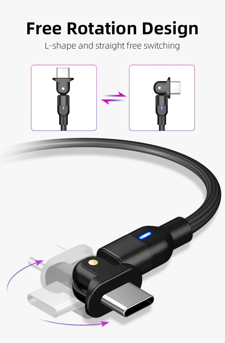 Portable 180 Degree Rotation L - Shape Straight 2 in 1 1m 2m V8 Plug USB Data Transfer Cable for Cellphone Accessoris