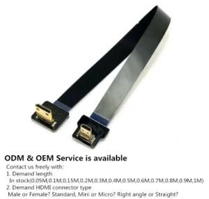 Xaja Type C Right Angle 90 Degree to Micro Right Angle 90 Degree Flat Ribbon HDMI Cable Fpv 30cm 11.8&prime;&prime; Ultra Thin HDMI Cable Type C