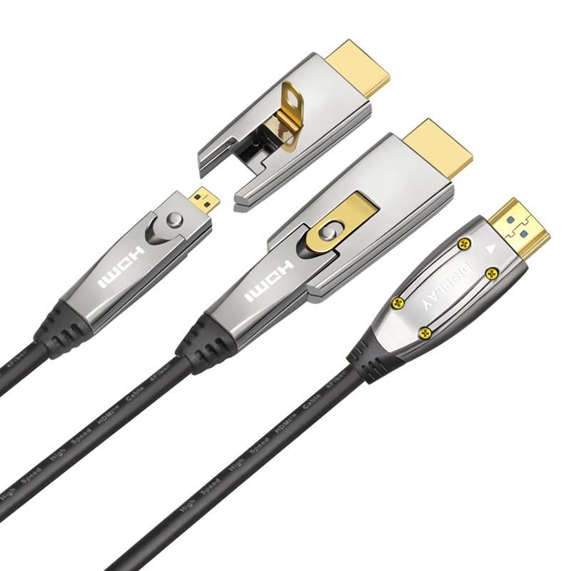 Zinc Alloy Case 18gbps High Speed for HDTV Aoc HDMI+Micro HDMI+Mini HDMI 3 In1 Optical Fiber HDMI Cable