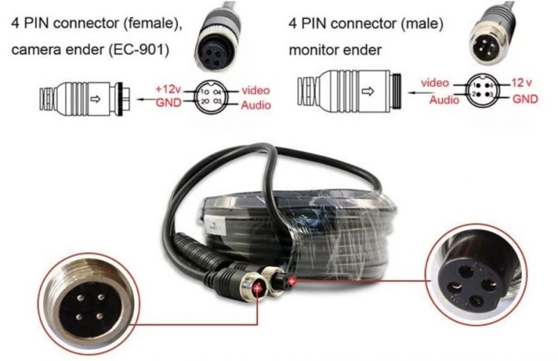 High Quality 4 Pin Aviation Connector M/F Cable for Vehicular Camera System