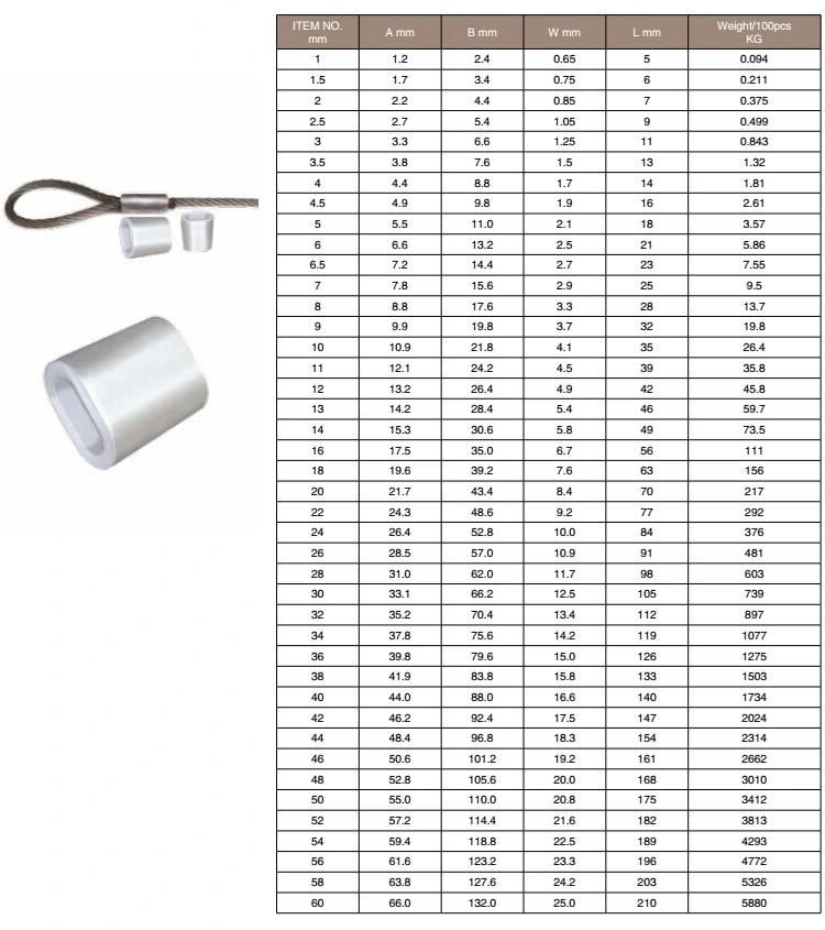 Single Ferrule DIN 3093 Wire Rope Aluminum Oval Sleeves