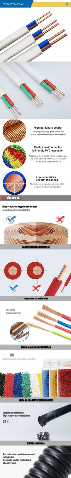 Copper Conductor PVC Insulation and Sheath 300/500V with Earth Wire Flat Electric Wire