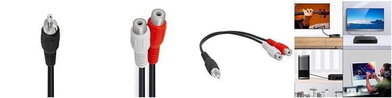 RCA Audio Cable 1 Male to 2 Female AV Cable, RCA Stereo Cable for TV, Subwoofer 6FT Black