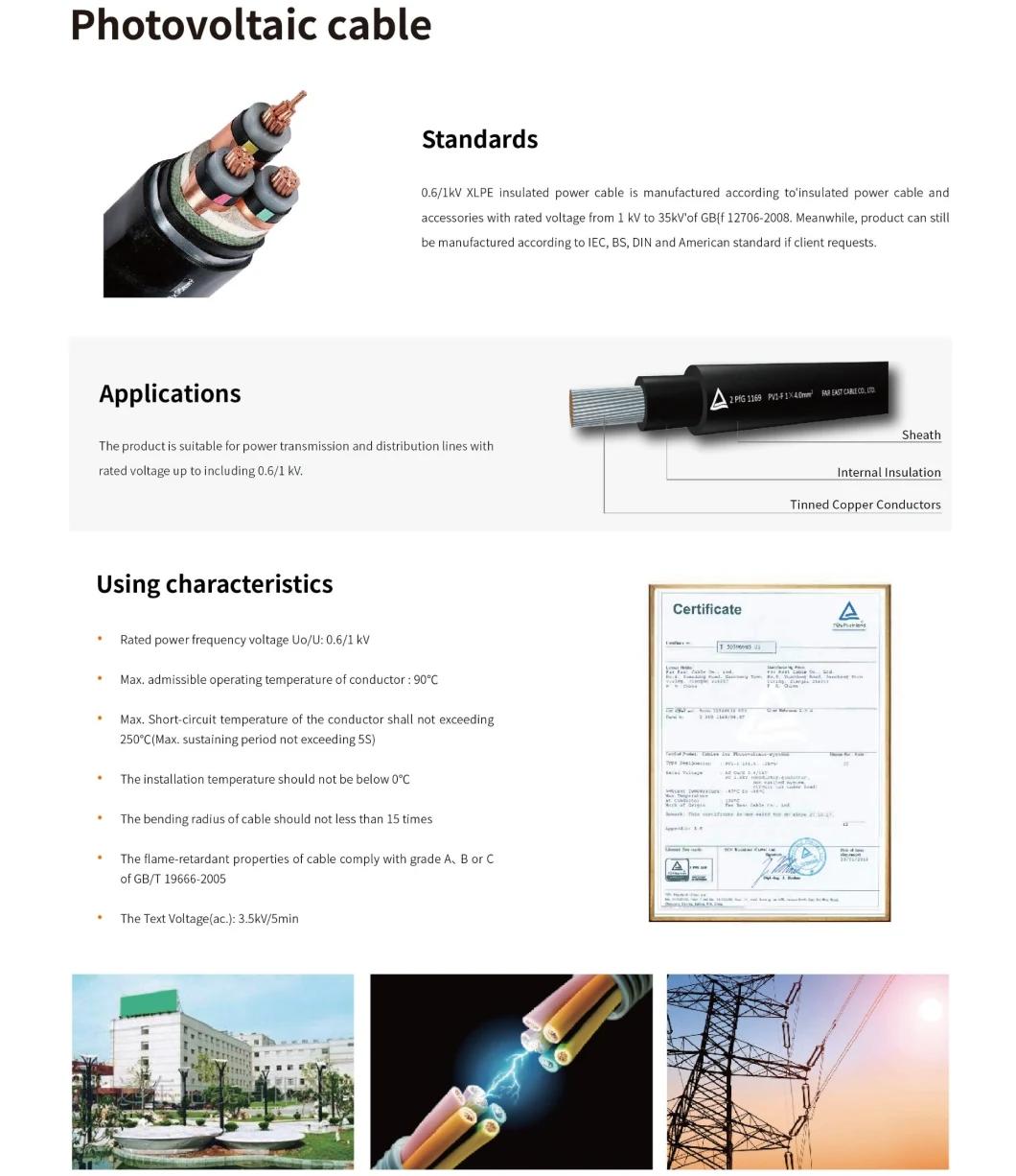 Solar Cable 0.6/1kv XLPE with TUV Certified for Solar System