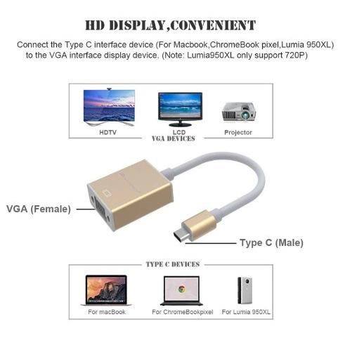 Type C Male to VGA Female Adapter VGA Cable Converter (C-VGA-02)