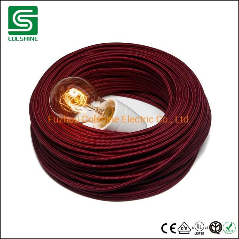 Round Vintage Fabric Braided Woven Flexible Electrical High Quality Lighting Wire Cord Cable