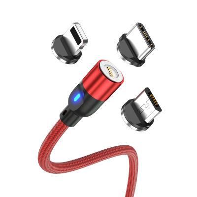 New Style Aluminum Alloy 540 Degree 3 in 1 Magnetic USB Cable Micro V8 Fast Charging Magnet Cable