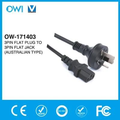 3pin Flat Plug to 3pin Flat Jack Power Cord Australian Type