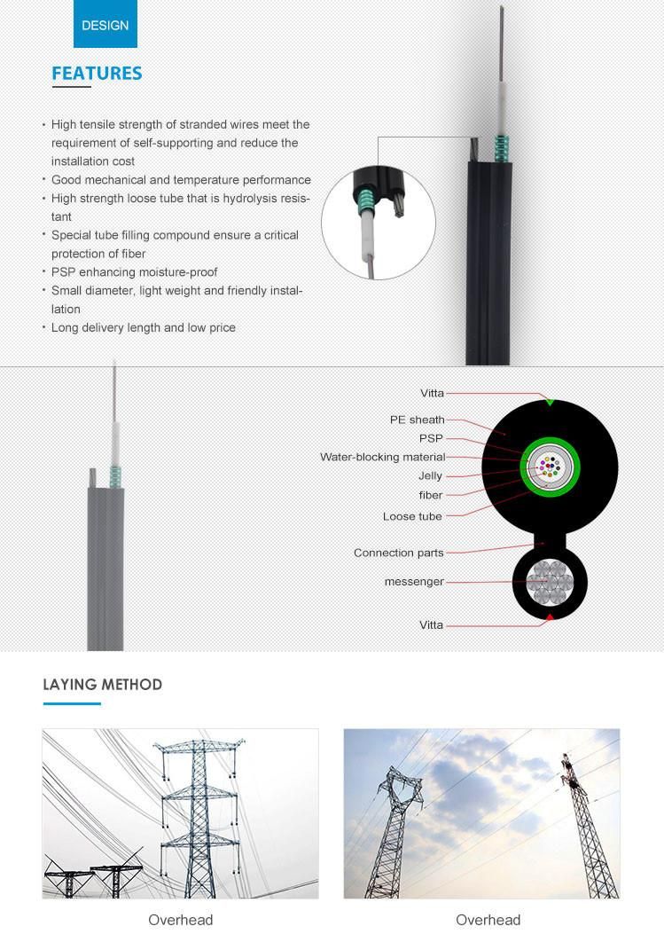 GYXTC8S Figure 8 self-supporting central loose tube 2 6 12 24 core fiber optical cable