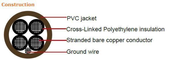 4AWG 2AWG 1/0AWG Xhhw PVC 4-Core Type Tc Power Cable