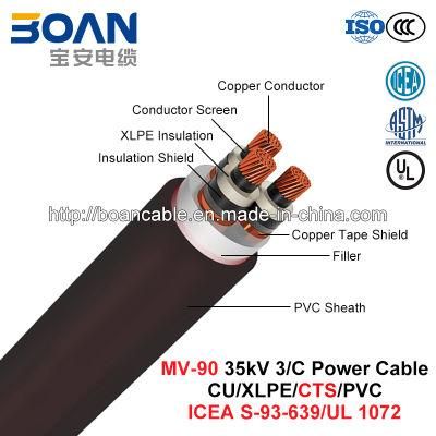 Mv-90, Copper Tape Shield Power Cable, 35 Kv, 3/C, Cu/XLPE/Cts/PVC (ICEA S-93-639/NEMA WC71/UL 1072)