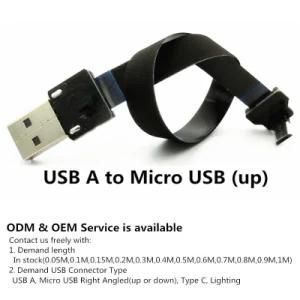 Xaja Right Angle Flat Ribbon Cable Micro USB 2.0 Cable 90 Degree Male to Male Data Cable Assembly