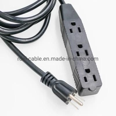 NEMA 5-15p to NEMA 5-15r Triple Tap Power Cable 16AWG Sjt (13A 125V)