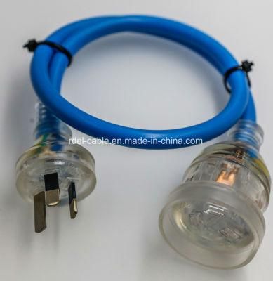 SAA Approval Three Core Australian Transparent Plug Power Extension Cord Heavy Duty