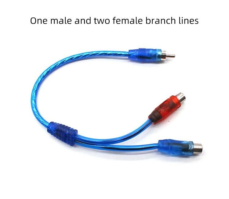 Blue Automotive Amplifier Audio RCA Cable Wire Hot One Female Two Male Signal Audio Cable for Car