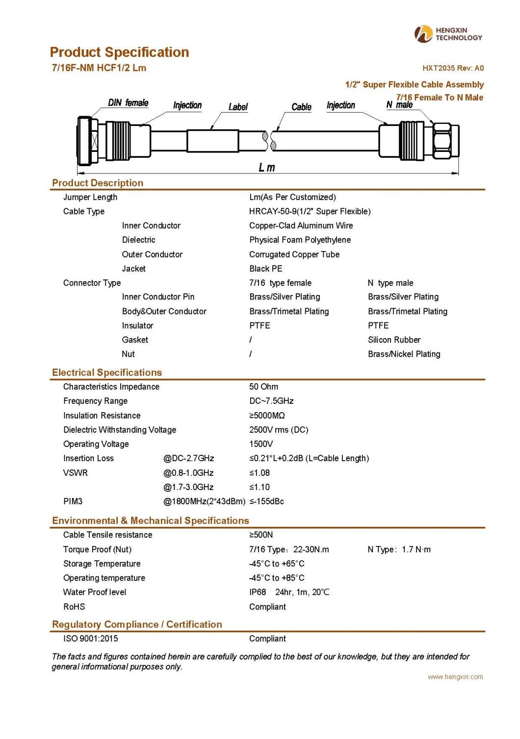 RF Coaxial Jumper Cable Assembly with 1/2" Super Flexible RF Cable 7/16 Female to N Male