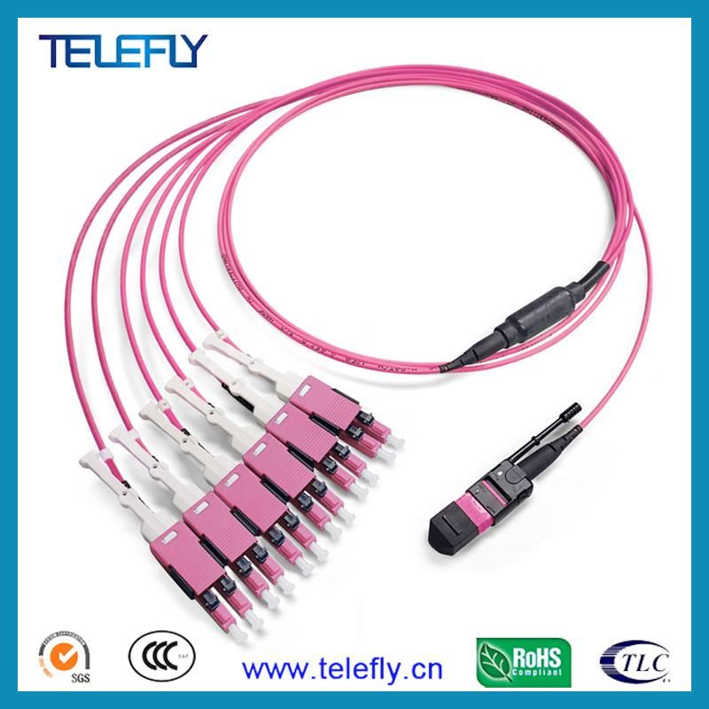 0.3dB Insertion Loss MTP MPO Female to LC Upc Om4 Harness Cable Patch Cord Fibra Optica Patch Cord