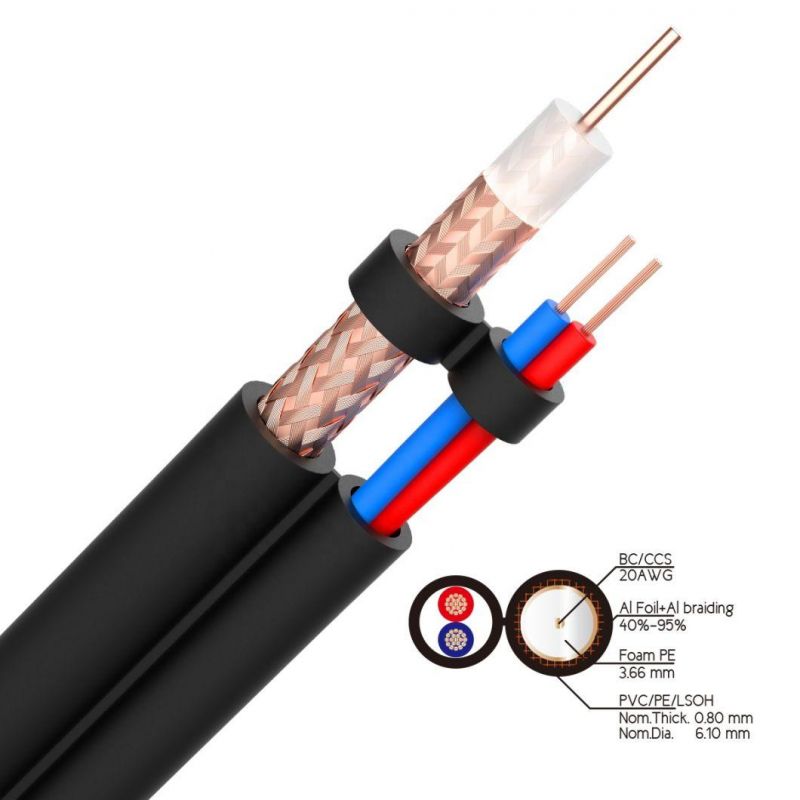 2 in 1 CCTV Composite Cable for Security system Rg59 with Power Cable