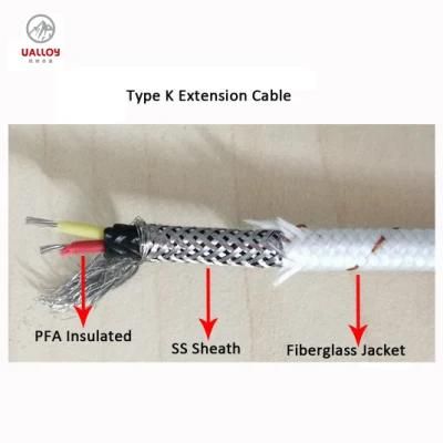 PFA Insulated Ss Sheath Fiberglass Braided Thermocouple Extension Cable