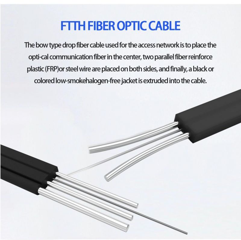 Factory Direct Hot Sale OEM Duplex Zipcord Indoor 2 Core Steel Wire Type Fiber Optic Cable Single Mode Drop Cable