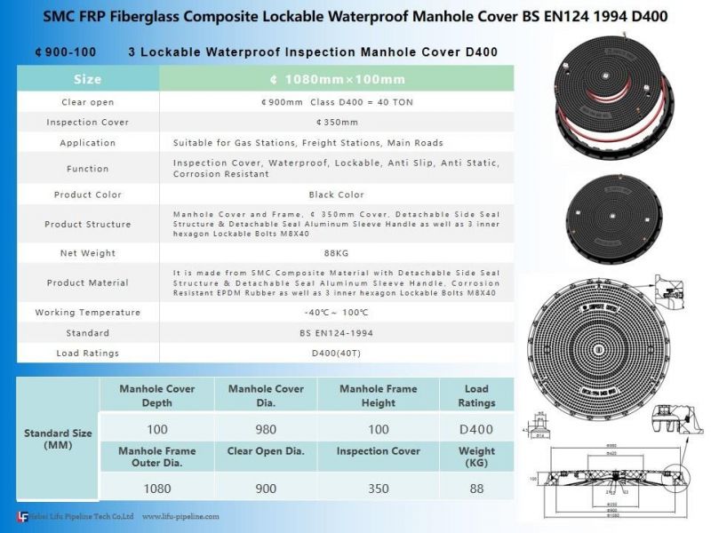 High Quality Reinforced SMC Fiberglass FRP Resin Plastic BMC Molding Compound for Manhole and Frame Cast / Ductile Iron Round Lock Seal Manhole Cover En124