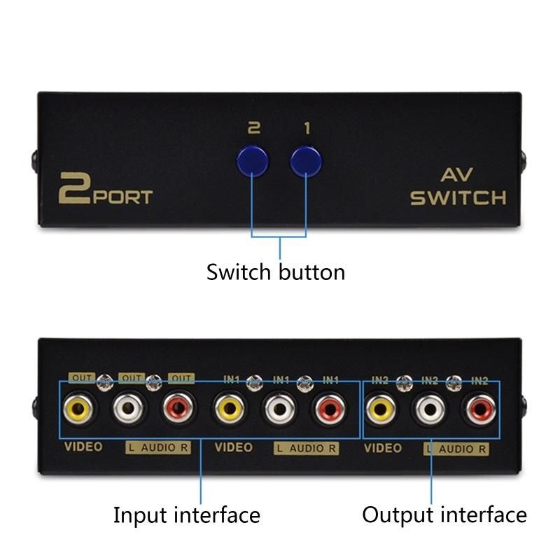 2 Port AV RCA Switch 2 in 1 out Composite Video L/R Selector Box for DVD Player